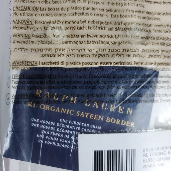 NEW RALPH LAUREN Organic Cotton Sateen Border Euro Sham Coastal Sand 624 TC - Picture 4 of 7